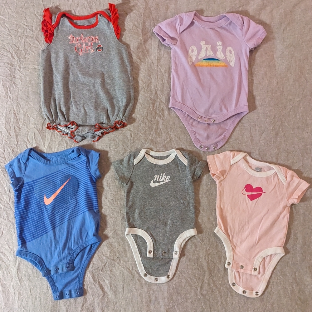 Baby girl Ohio Buckeyes sports onesies size 3-6 set bundle lot of 5 Nike red